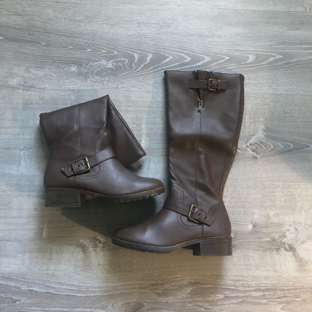 Tall brown leather boots